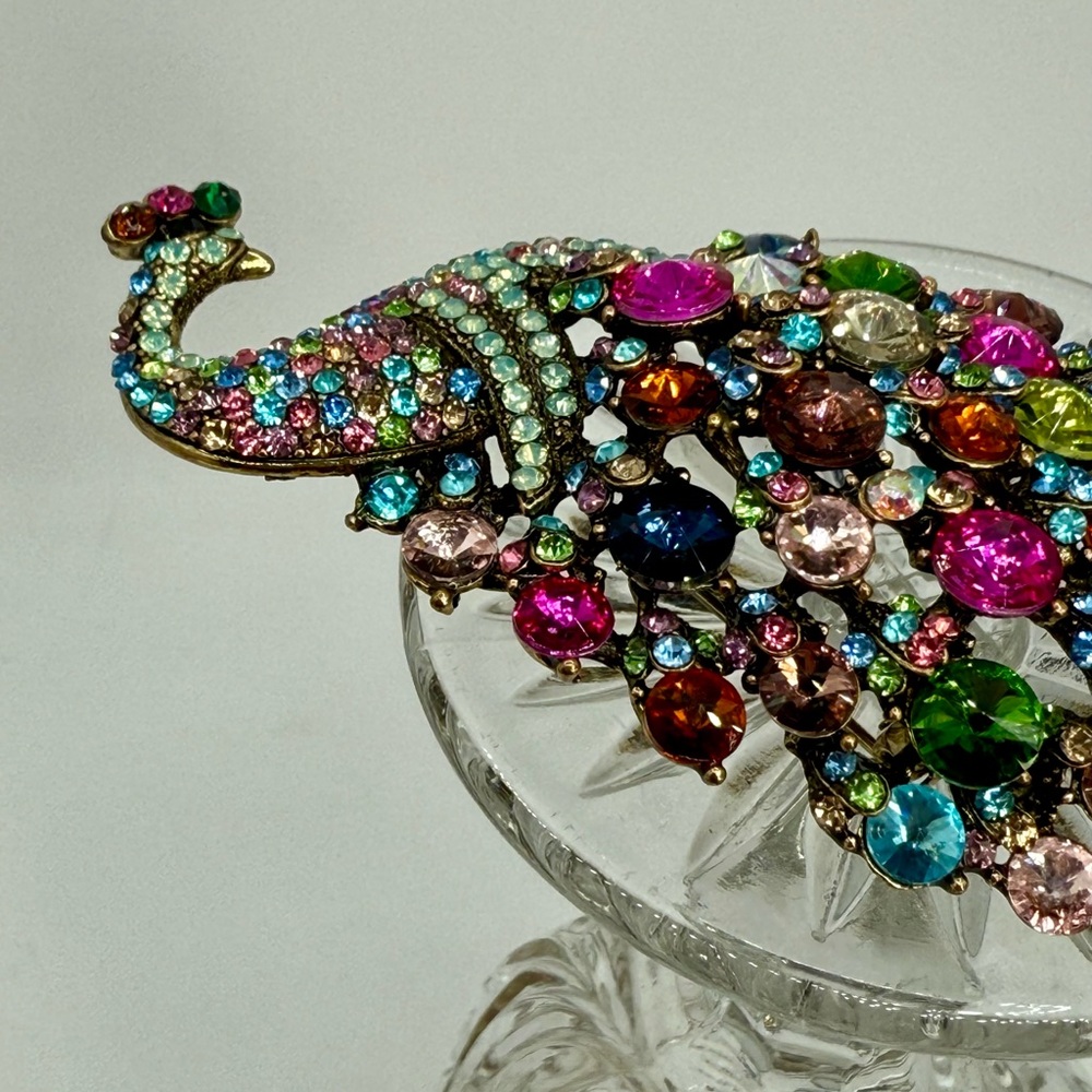 Kirk’s Folly Large Multicolor Rhinestone Peacock Brooch Pin/Pendant 5” Statement - Picture 16 of 17